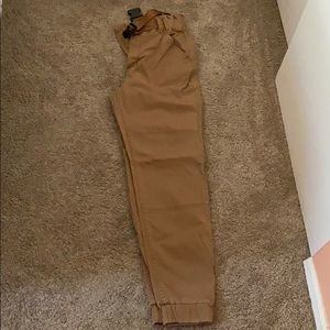 Khaki Twill Joggers with Buckle Belt
